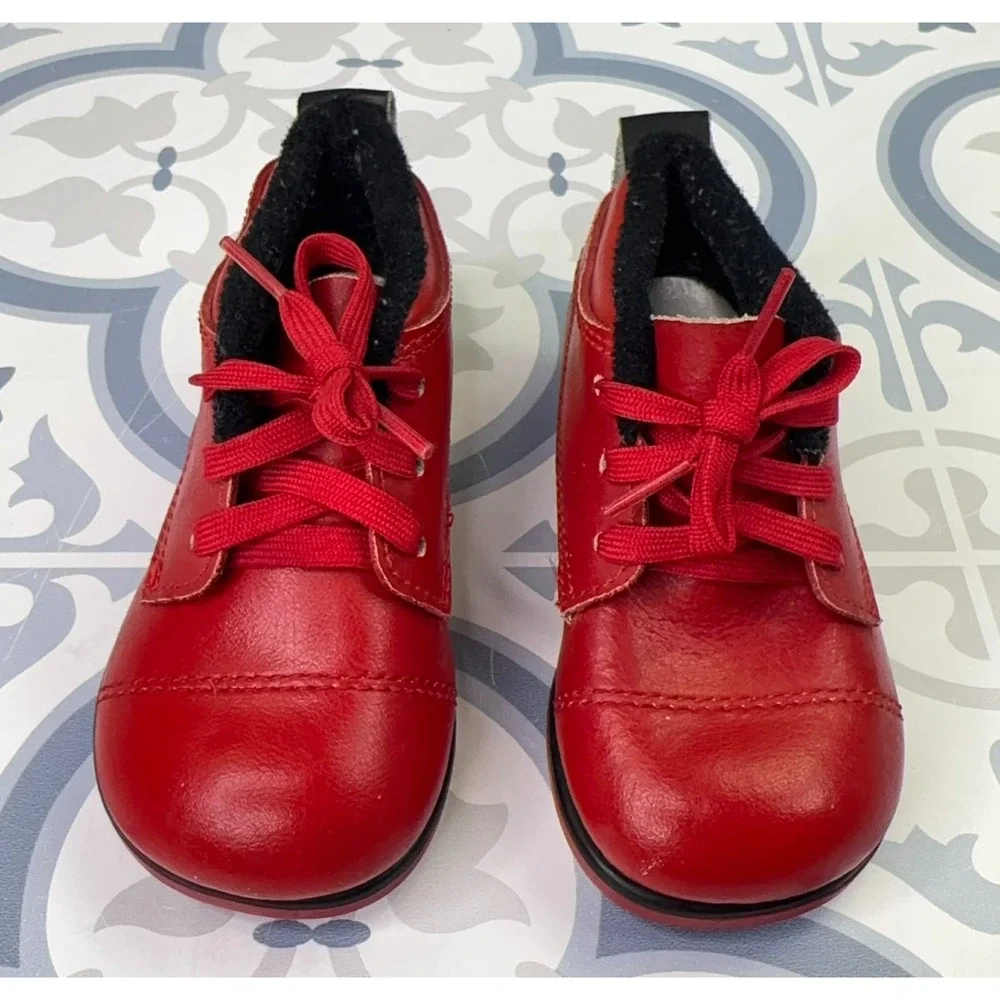 Vintage 80s Baby Deer x McKids Walking Shoes Infant Size 3 1/2 D Red Leather USA